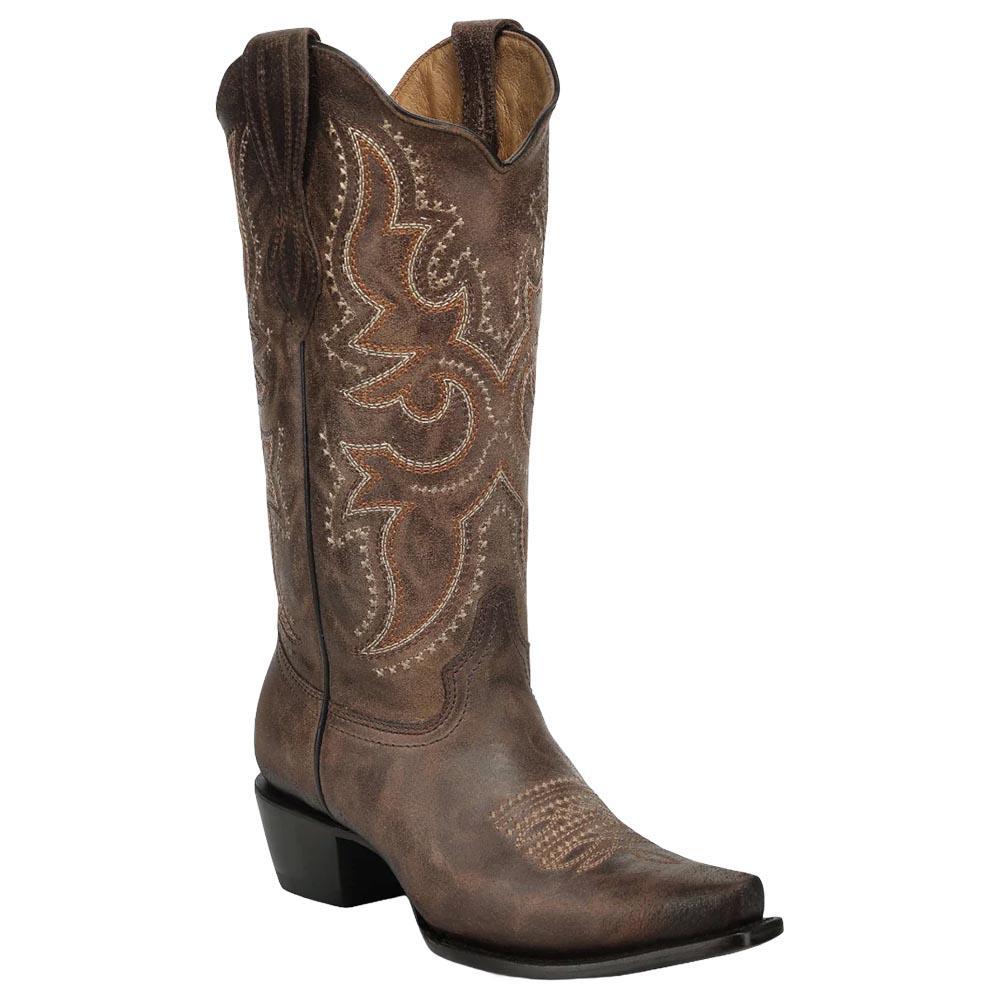 Brown Western Stitch Leather Snip Toe Boot