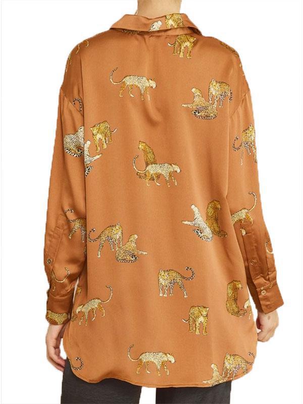 Camel Cheetah Button Up Blouse