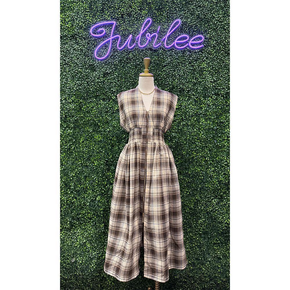 Deenabeena Mocha Plaid Midi Dress