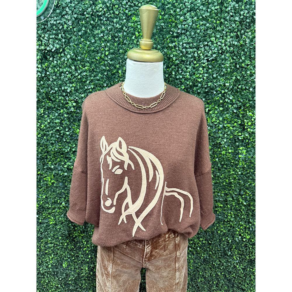 Chocolate Horse Motif Sweater