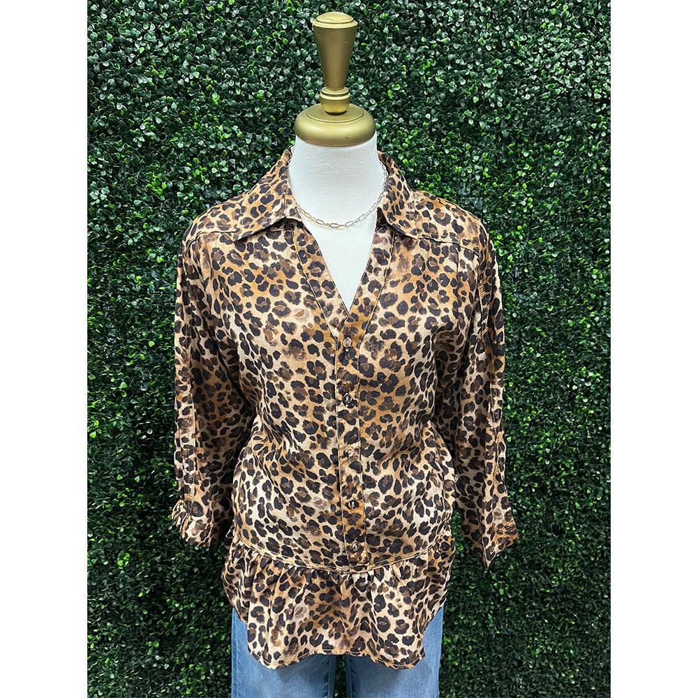 Gena Leopard Frill Hem Top