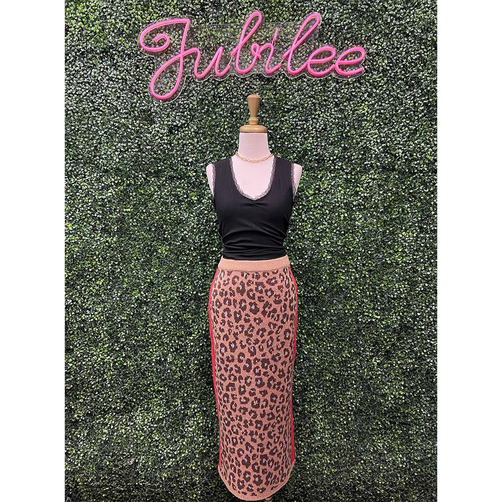 Layla Brown Knit Leopard Skirt
