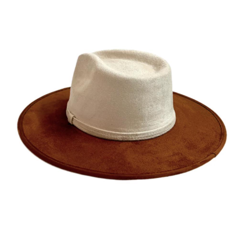 Vegan Suede Rancher Hat - Two Tone - Caramel + Ivory