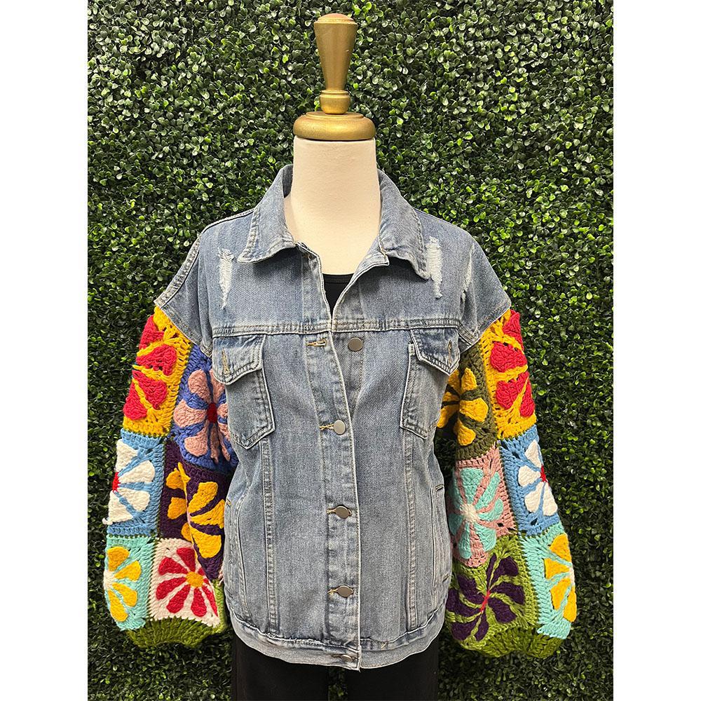 Groovy Handmade Daisy Sleeve Denim Jacket