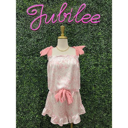 Pink Bow Toile Tie Top PJ Set