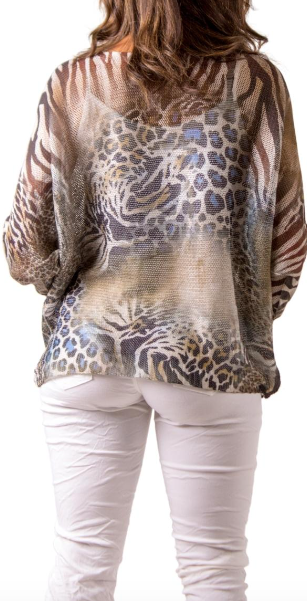 Beige Emy Batwing Animal Print Sweater Top