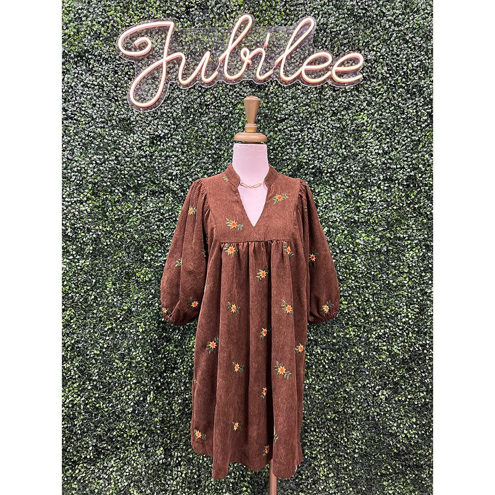 Kaylee Brown Corduroy Babydoll Dress