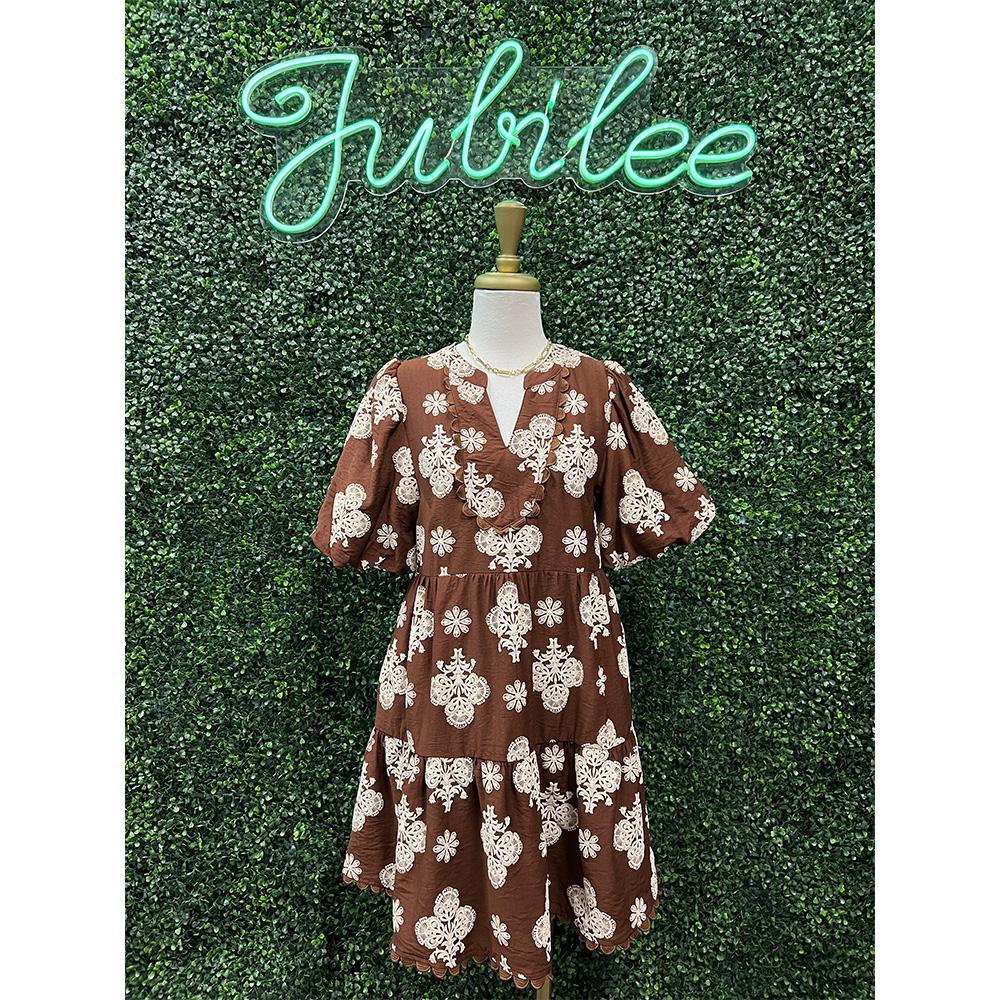 Vale Walnut Mix Tiered Mini Dress