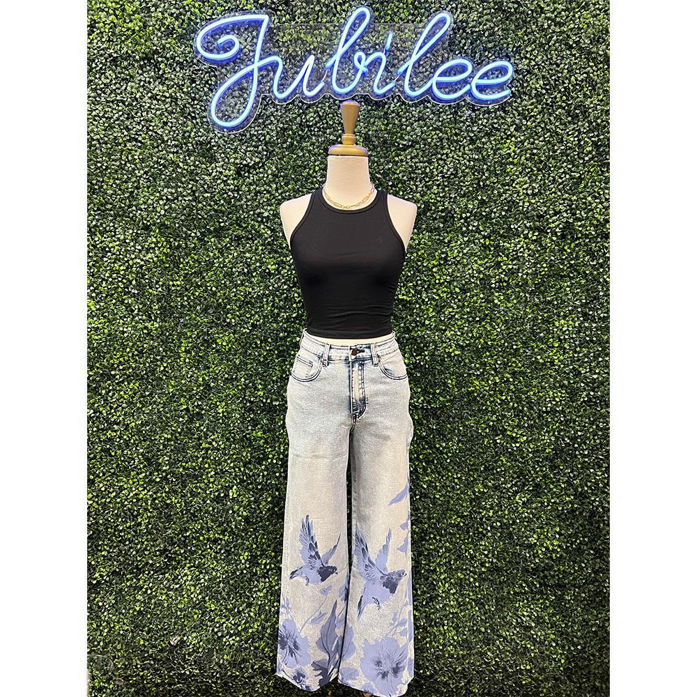 Stephanie Washed Floral Denim Pants