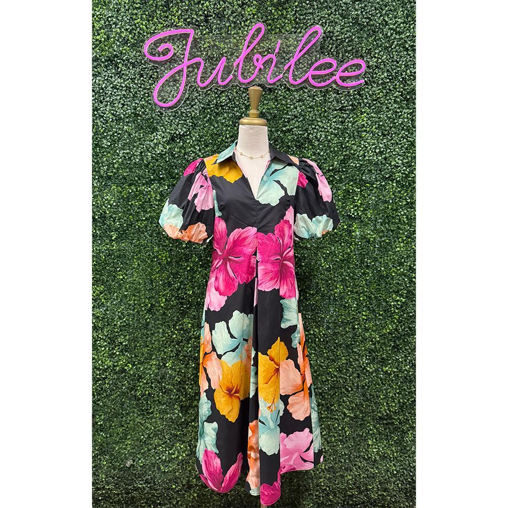 Vera Black Floral Midi Dress