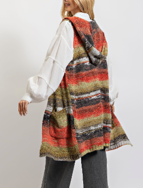 Sage Stripe Sleeveless Knitted Sweater Cardigan
