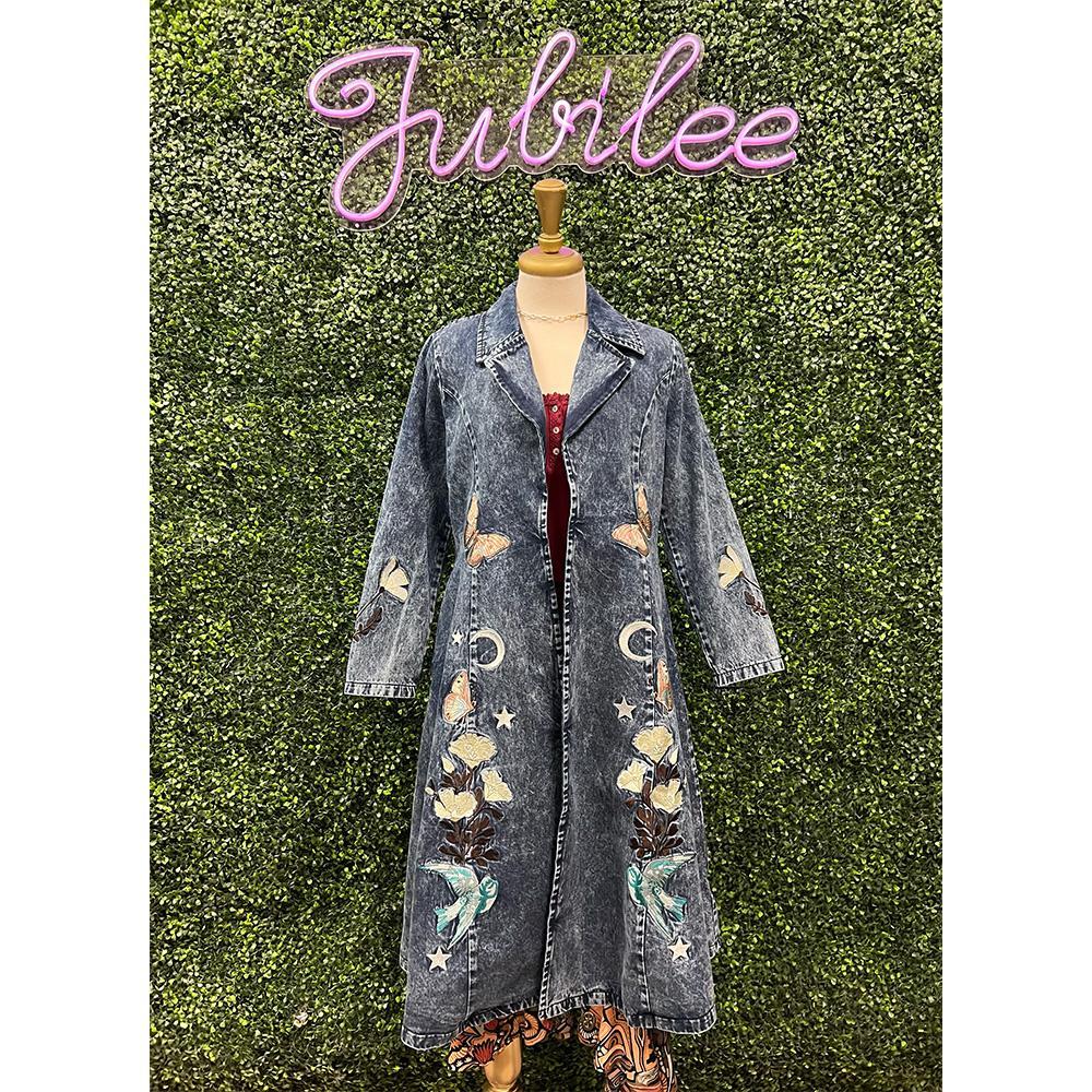 Desert Moon Embroidered Denim Coat