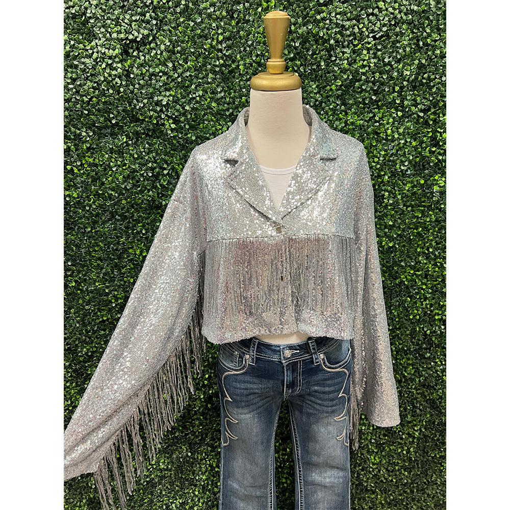 Silver Lola Sequin Fringe Jacket