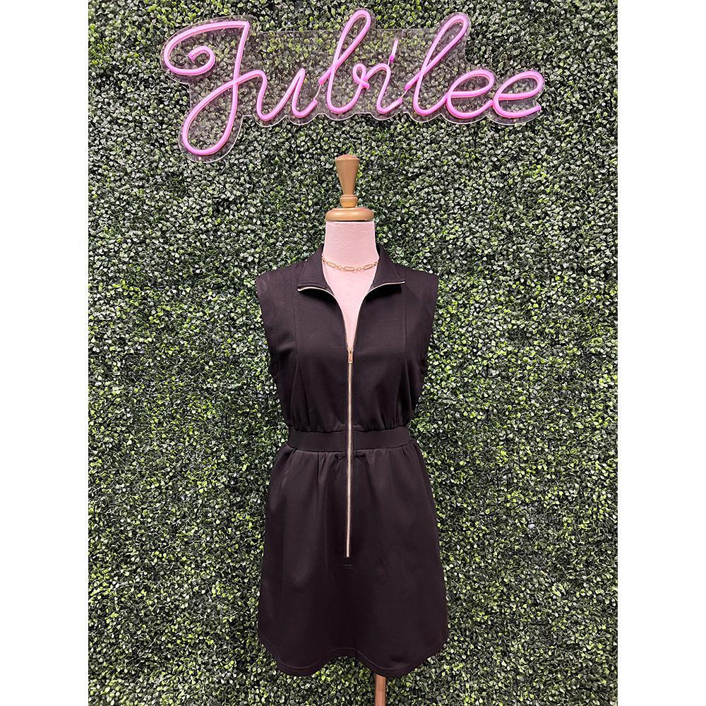 Diana Mod Black Zipper Mini Dress