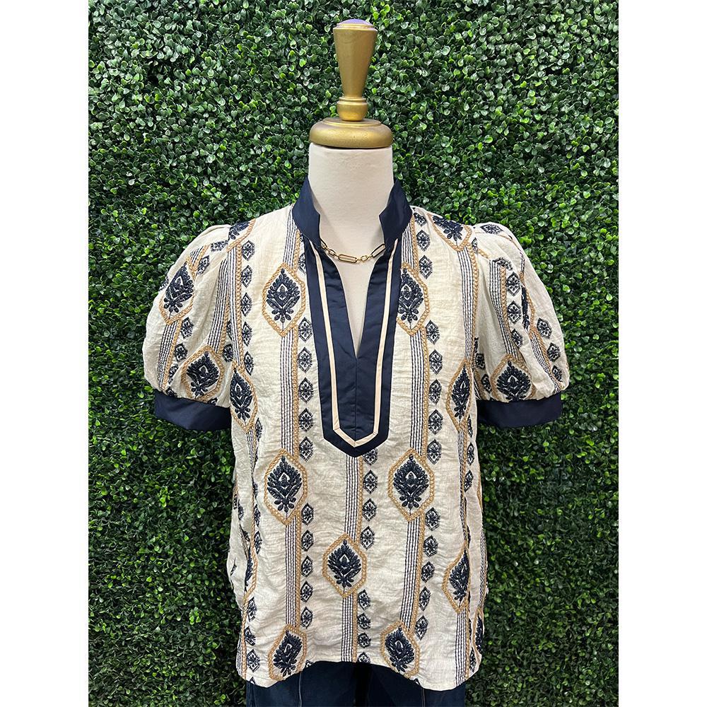 Leslianna Navy Abstract Top