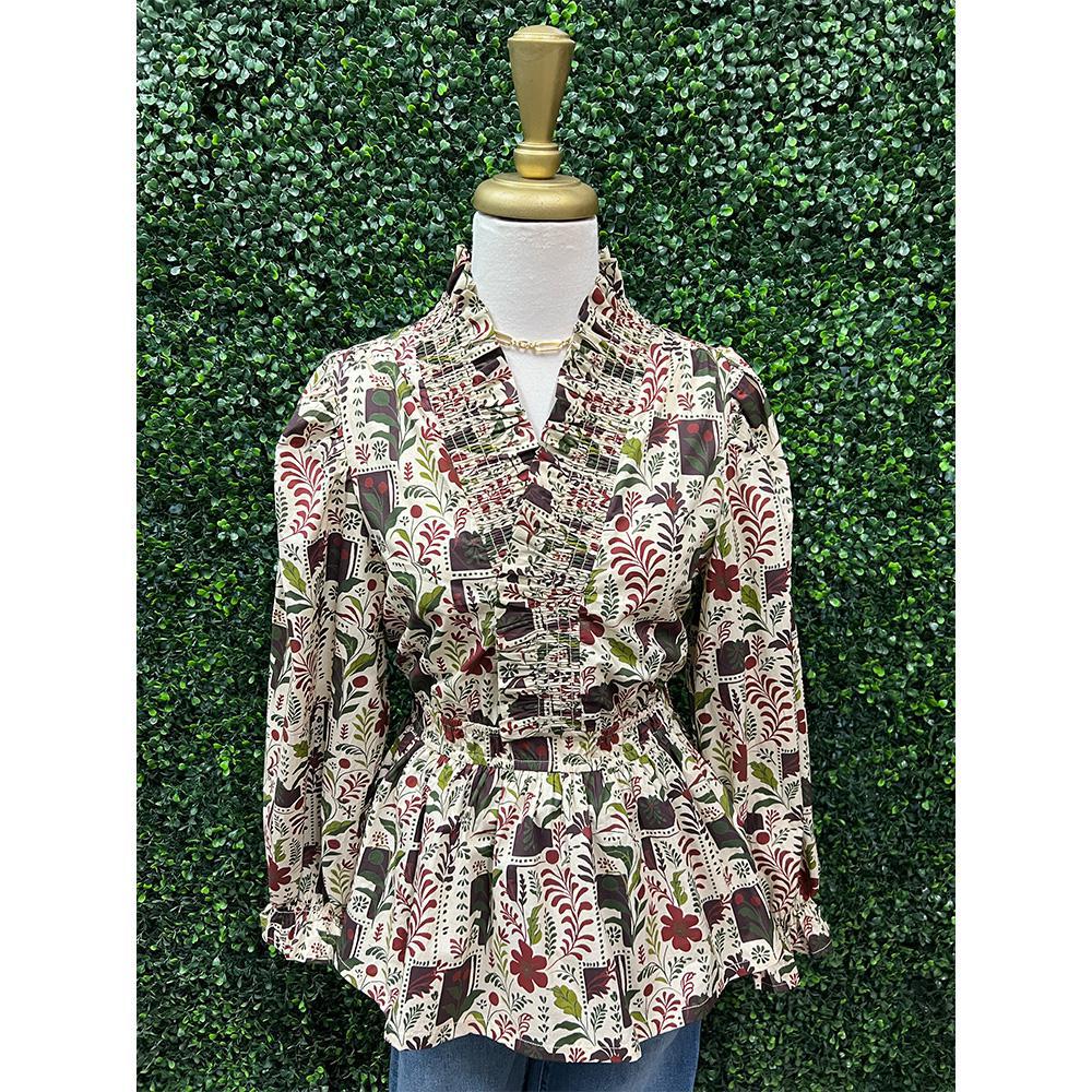 Aelin Ecru Mix Peplum Blouse