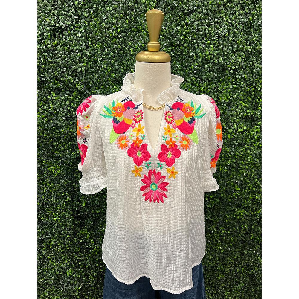 Ida Short Sleeve Embroidered Top