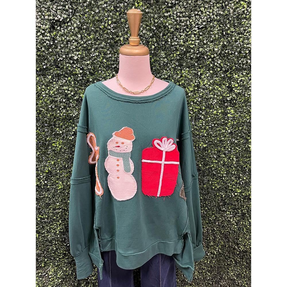 Hunter Green Corduroy Christmas Patch Sweatshirt