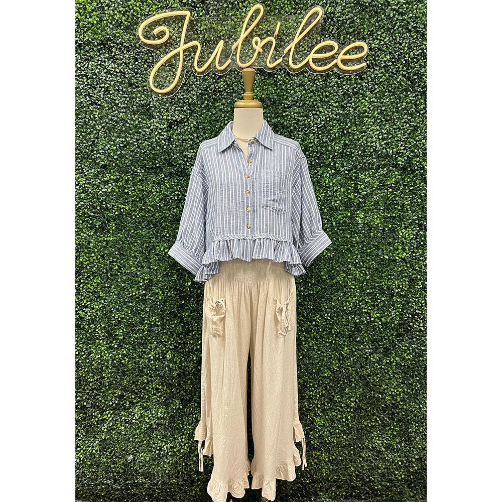 Creme Ruffle Botton Pants