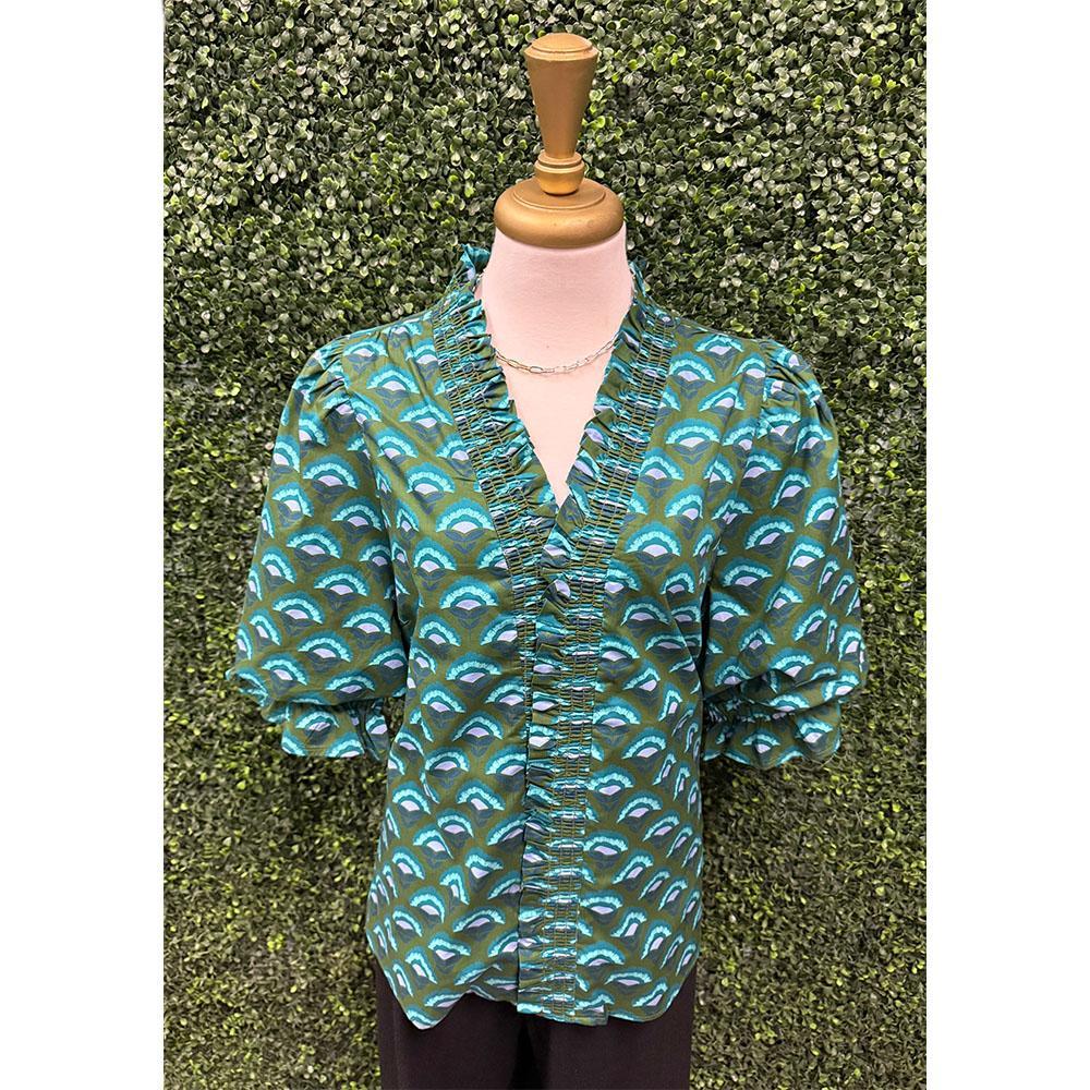 Minna Geometric Puff Sleeve Top