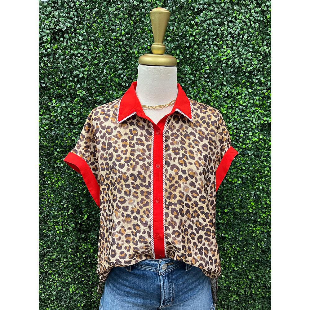 Chloe Leopard Red Stripe Top