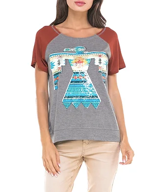 Thunderbird Sequin Raglan Top