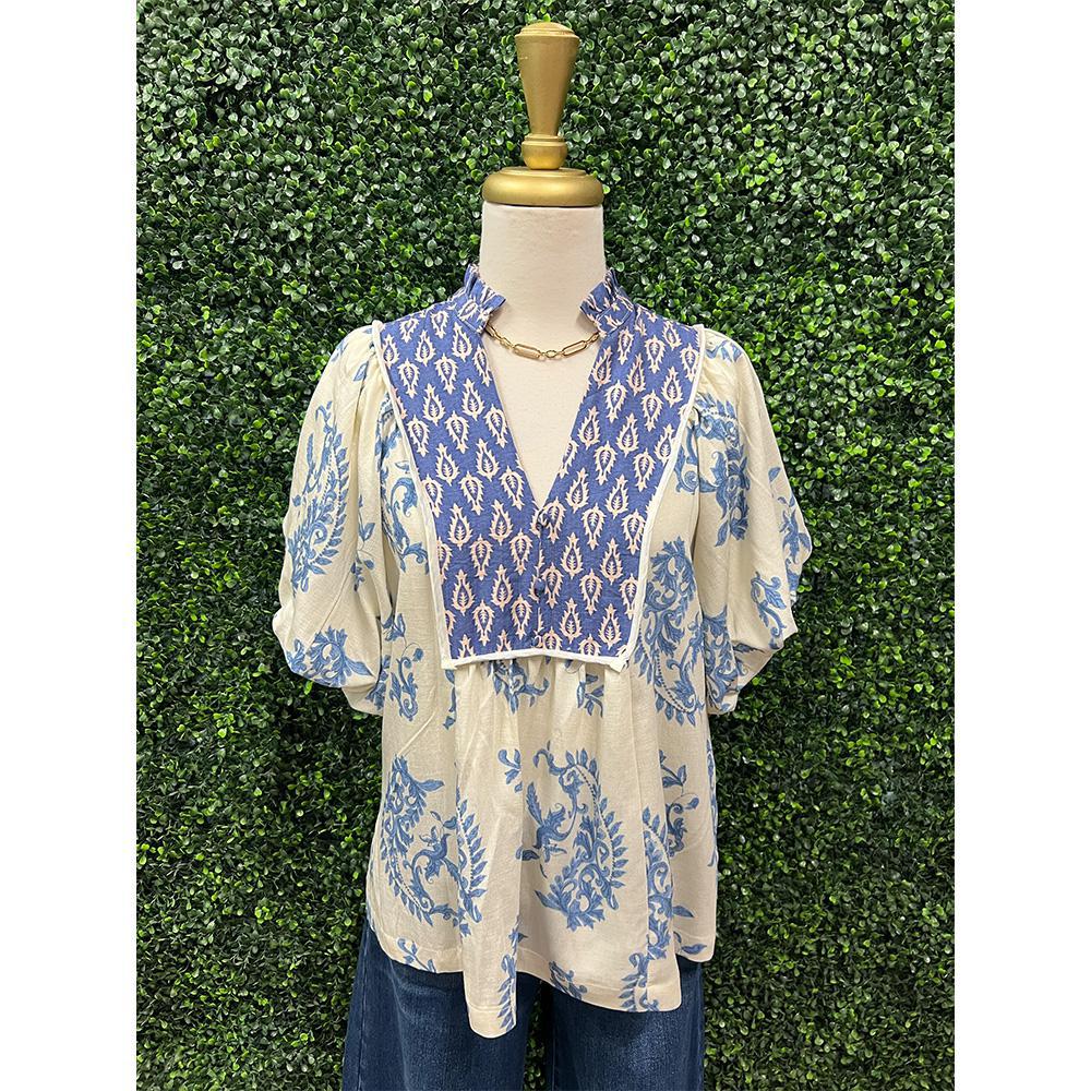 Thea Boho Blouse Blue Mix