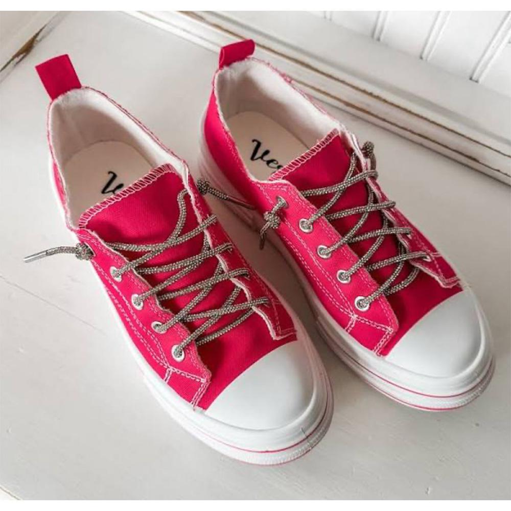 Pink Aman Glitter Lace Up Canvas Sneaker