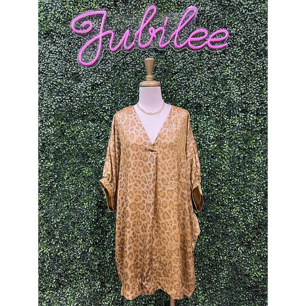Trina Metallic Leopard Kimono Dress