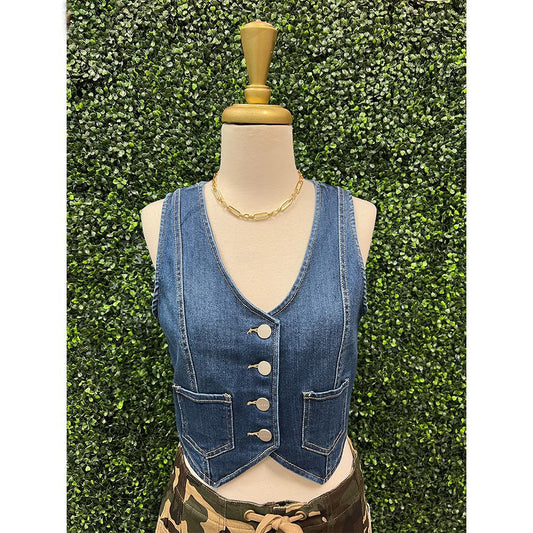 Dark Wash Crop Denim Vest