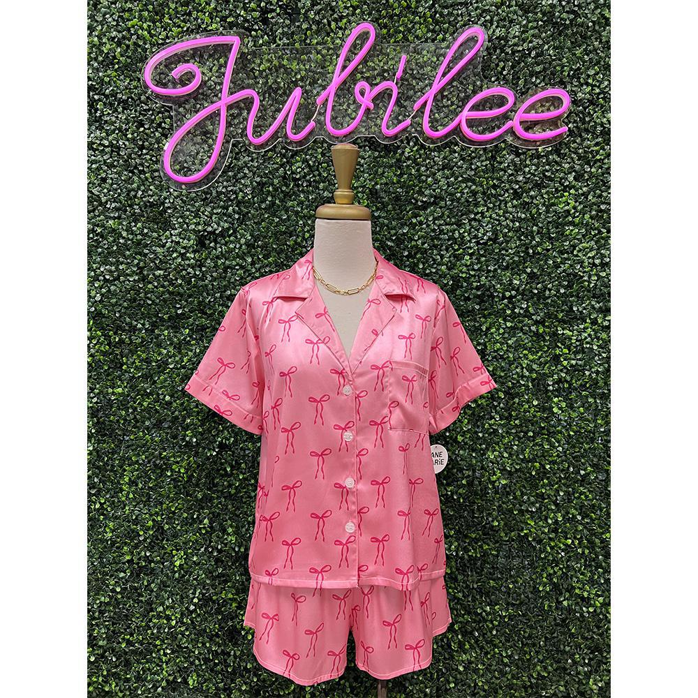Tied with a Bow Satin Pajama Short Set