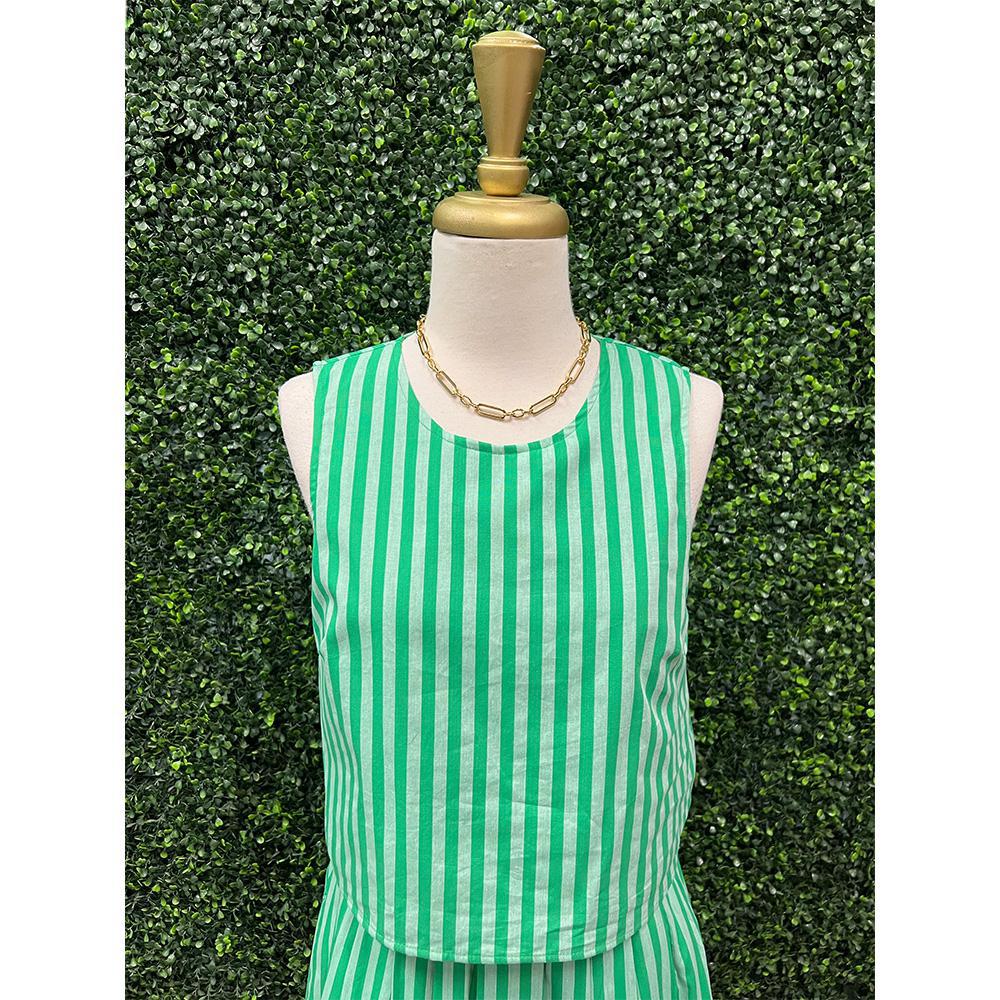 Bella Green Stripe Sleeveless Top
