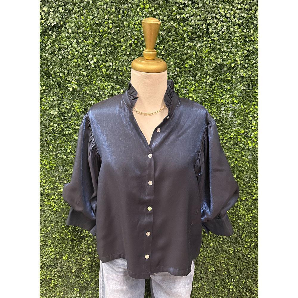Larisa Sapphire Metallic Puff Sleeve Top