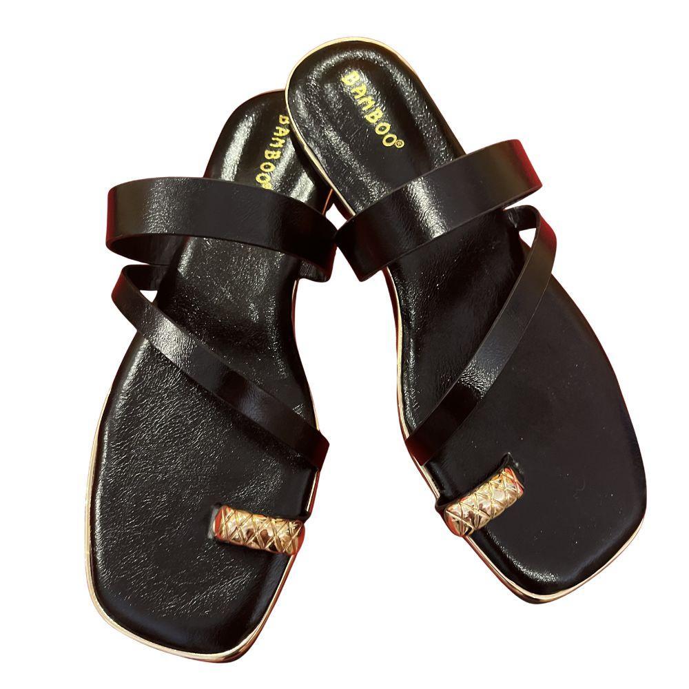 Black Toe Ring Glazed Sandals