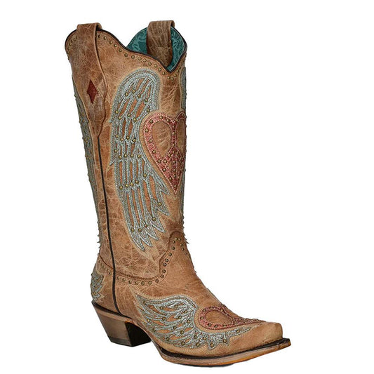 Corral Sand Heart & Wings Cowboy Boots A4235