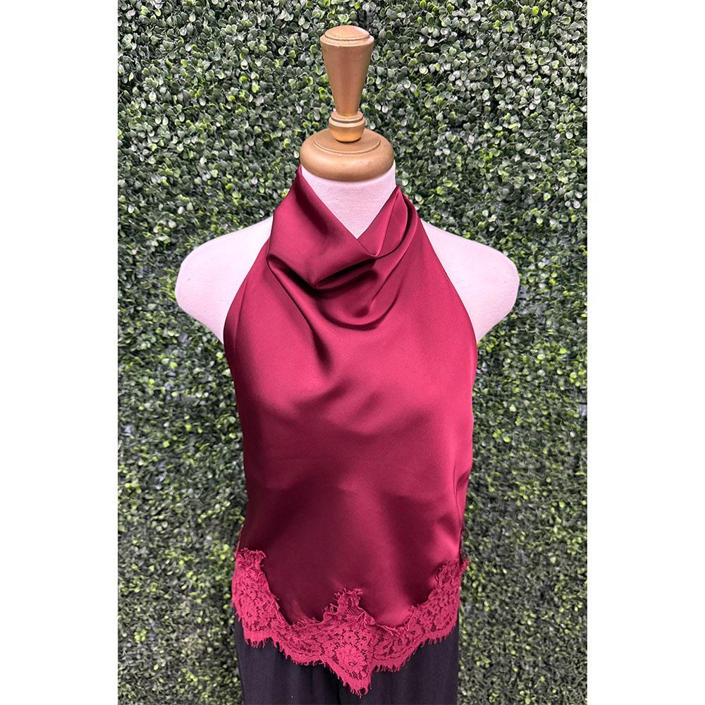 Shiloh Wine Satin Halter Top
