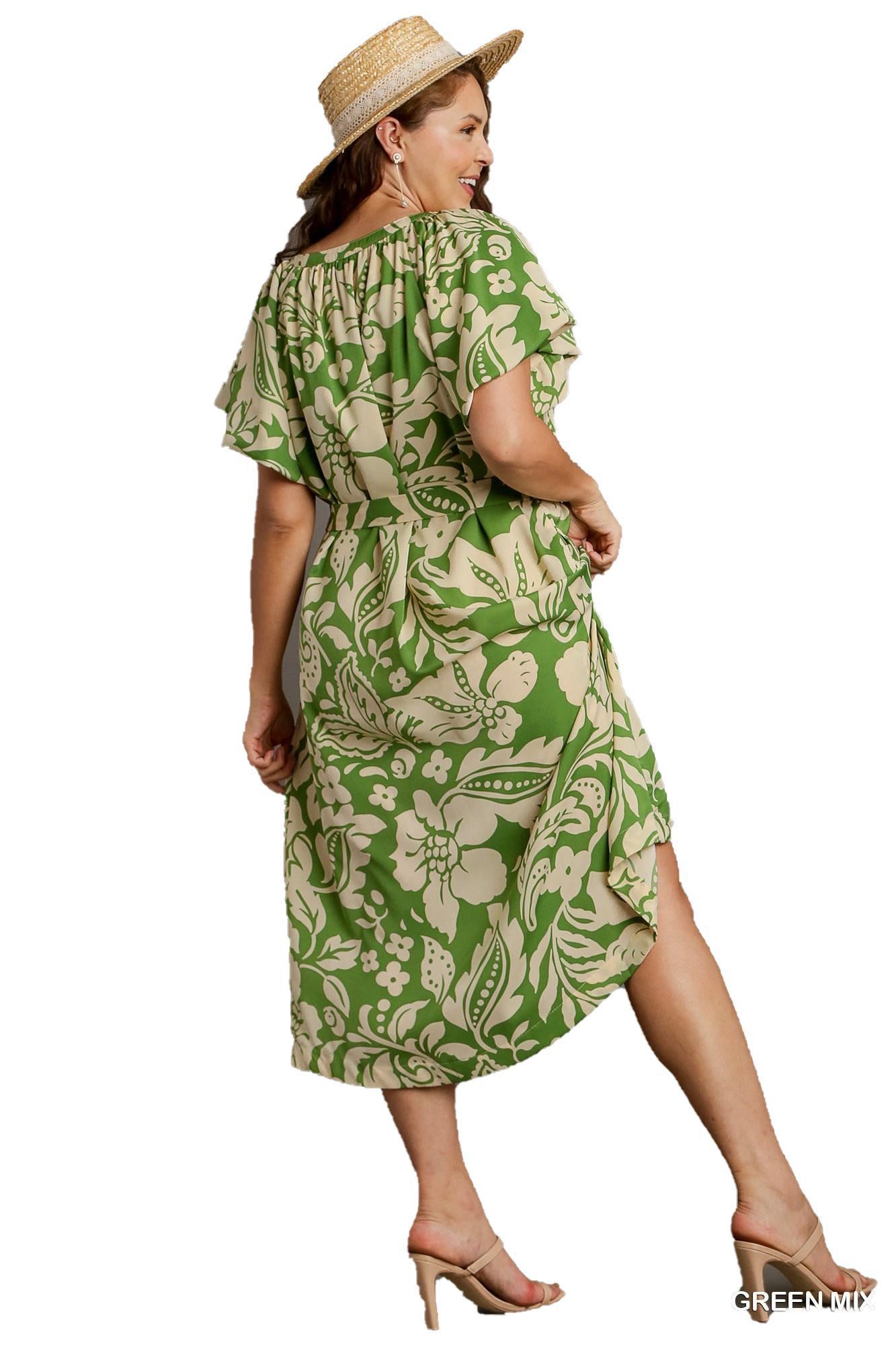 Ragan Green Mix A-Line Midi Dress