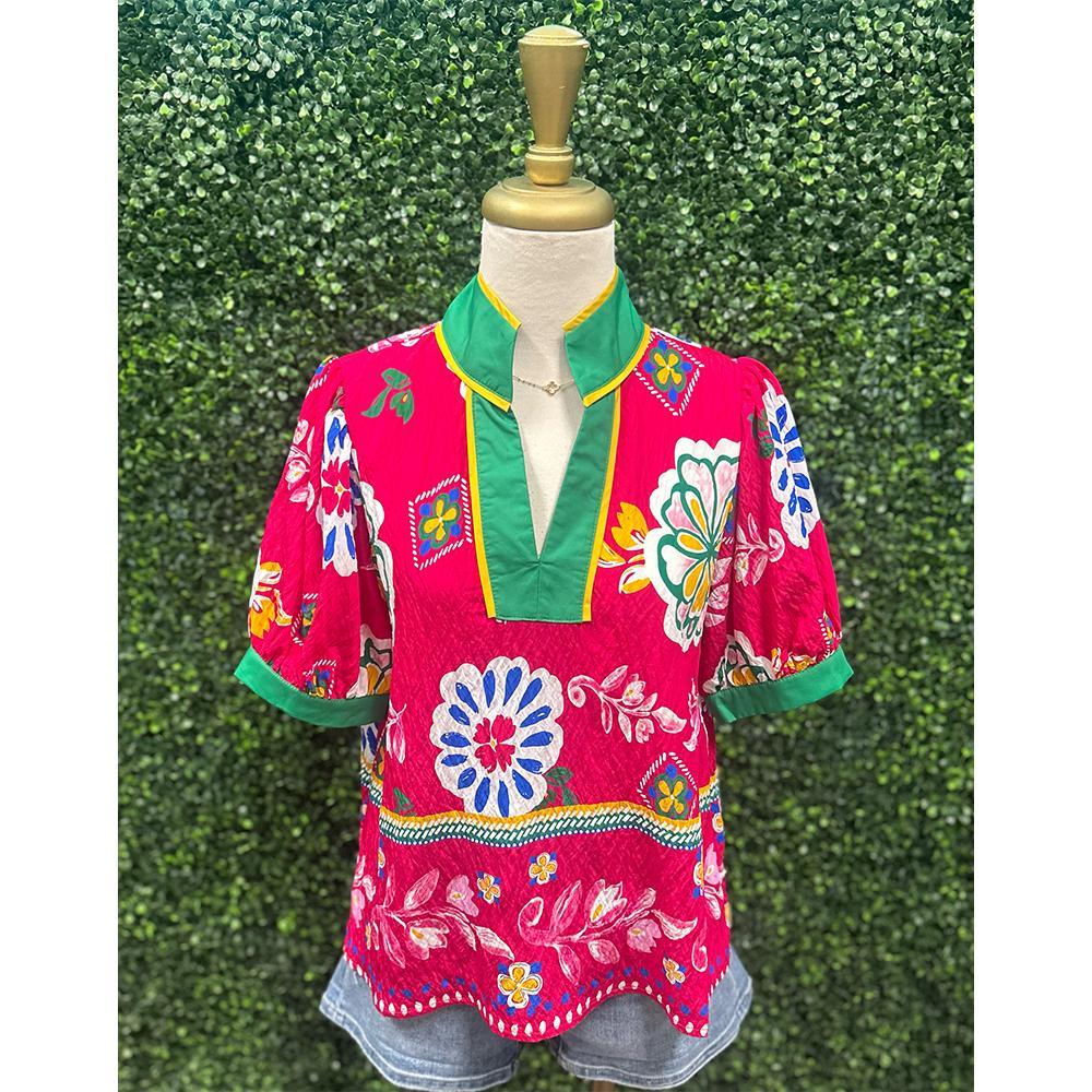 Fuchsia Perla Floral Boho Top