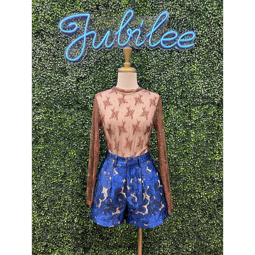 Midnight High Waist Jacquard Pleated Shorts