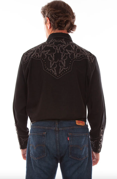 Black Longhorn Embroidery Pattern Western Shirt By Scully