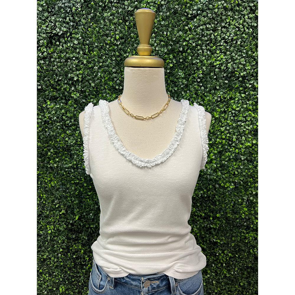 Tessa White Ribbed Tank Top