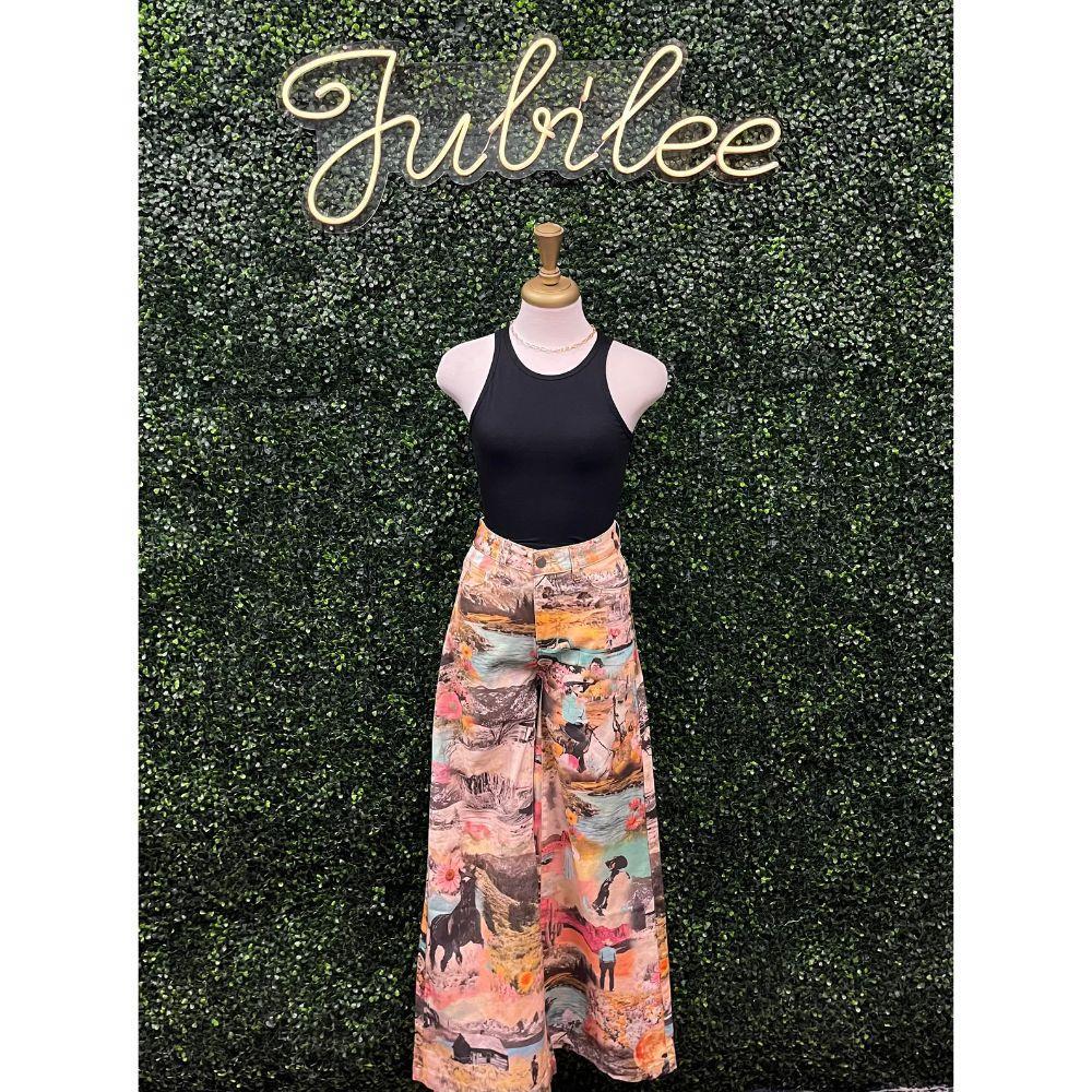 Pink Western Collage Wide Leg Pants
