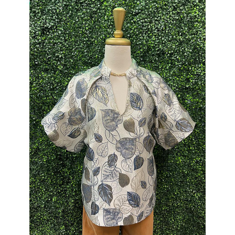 Nivaya Navy Metallic Print Top