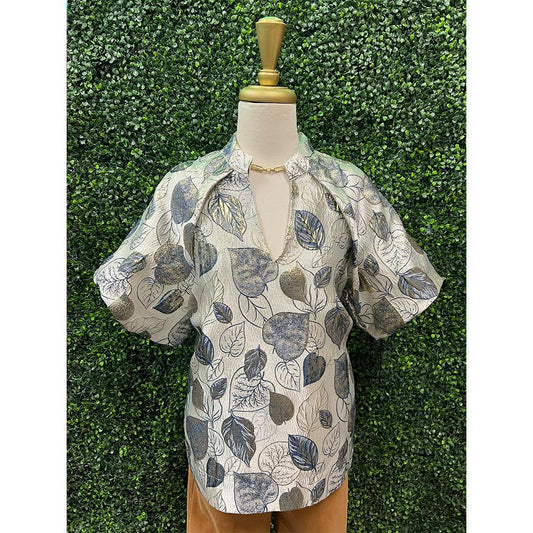Nivaya Navy Metallic Print Top