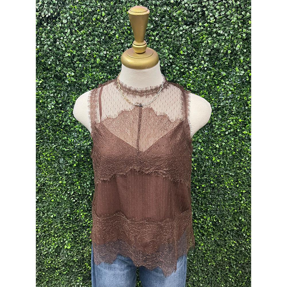 Evelyn Brown Lace Sleeveless Top