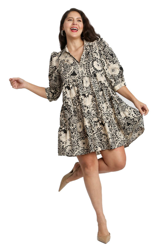 Kiana Black & Ivory Tiered Short Dress