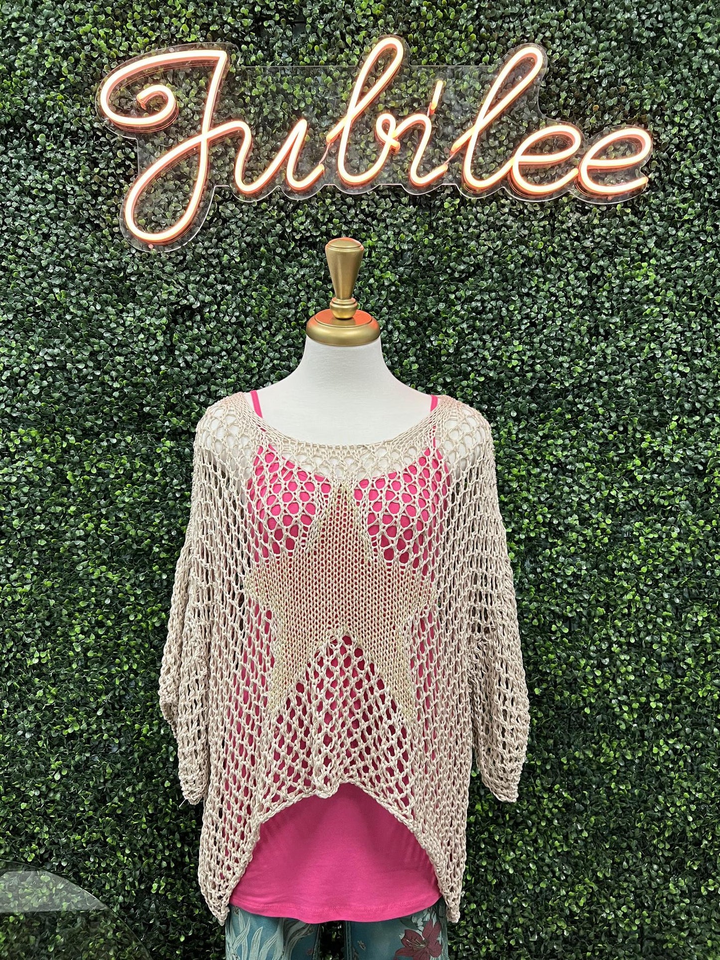 Arielle Star Crochet Knit Poncho Top