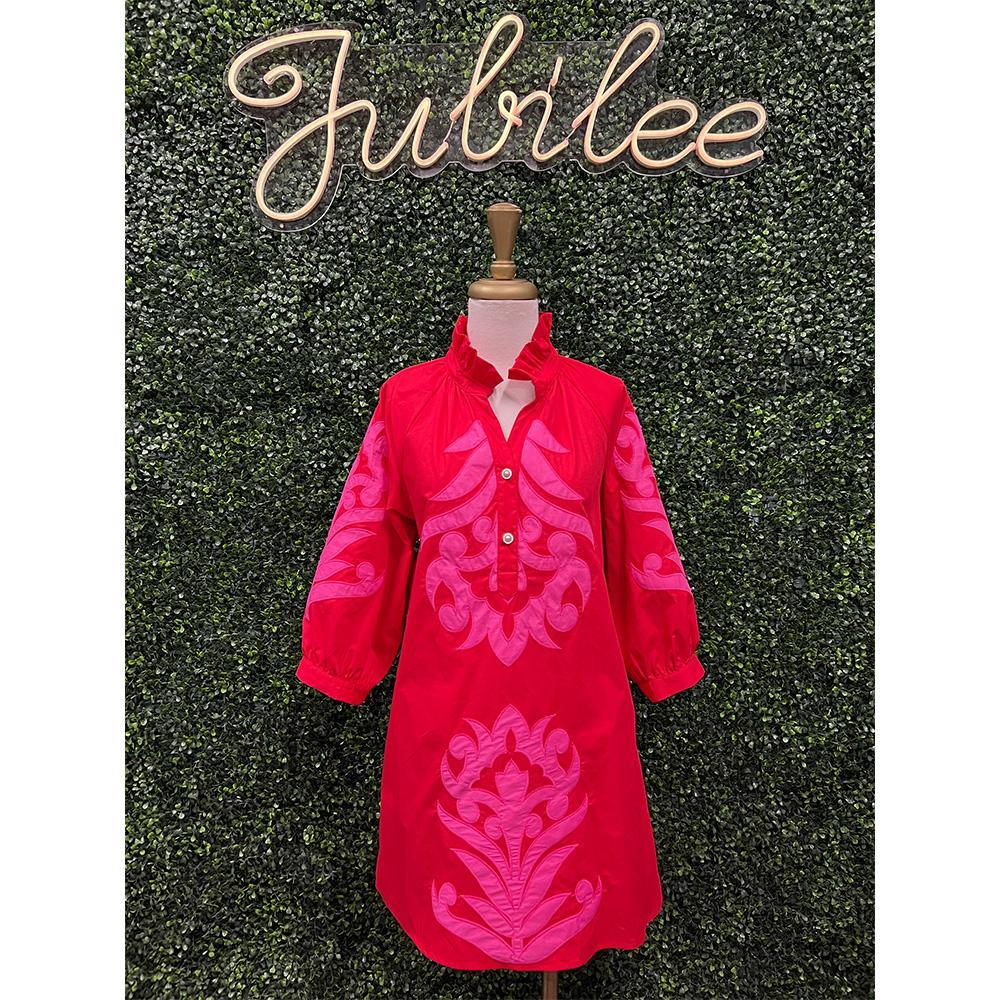 Krissy Red Floral Appliqué Shift Dress