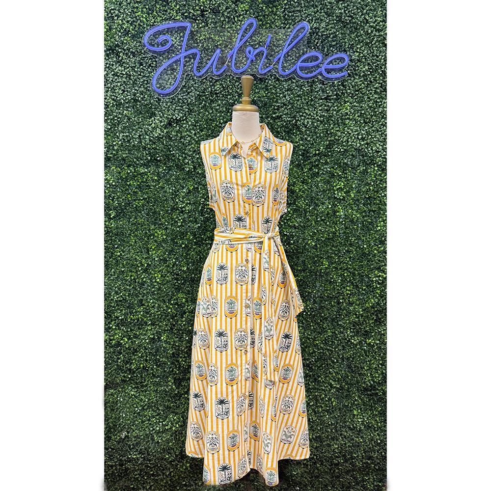 Lottie Gold Stamp Striped Midi Dress