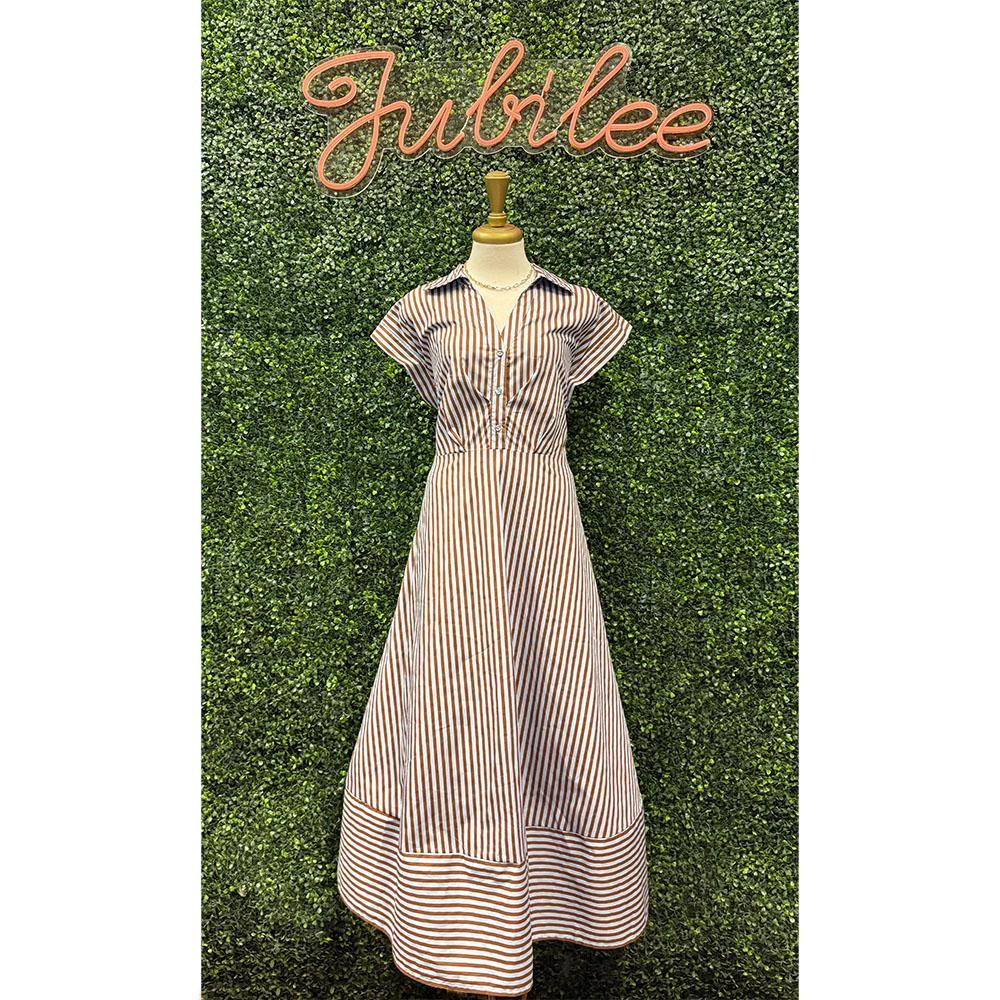 Viviann Blue Brown Striped Midi Dress